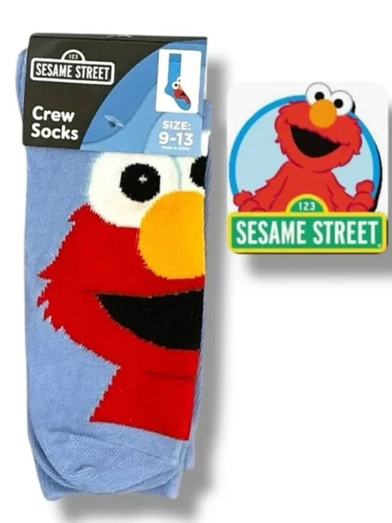 Sesame Street Elmo Crew Socks Novelty Blue Unisex Adult 9-13 Men’s One Size