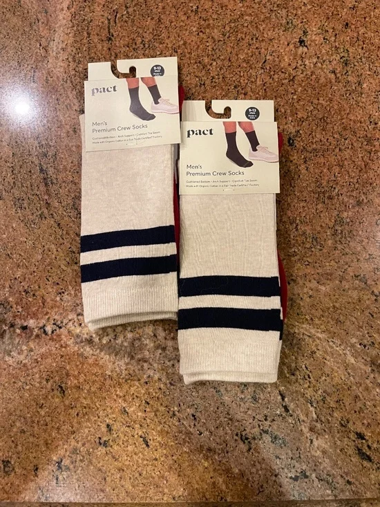 NEW! Men's Pact Varsity Stripe Navy Blue Crew Socks Shoe Size: 9-13 (2 Pair)