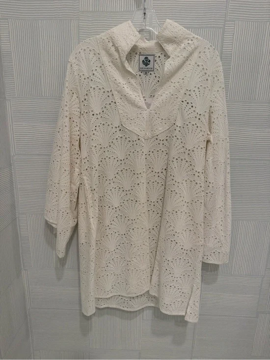 Sue Sartor Cream Eyelet Swim Coverup