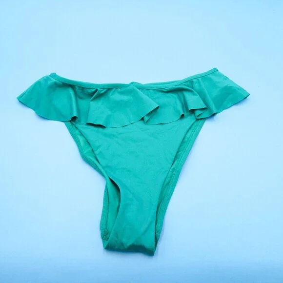 Victorias Secret Medium Green Ruffle Frill Hipster High Waist Bikini Bottom Aqua