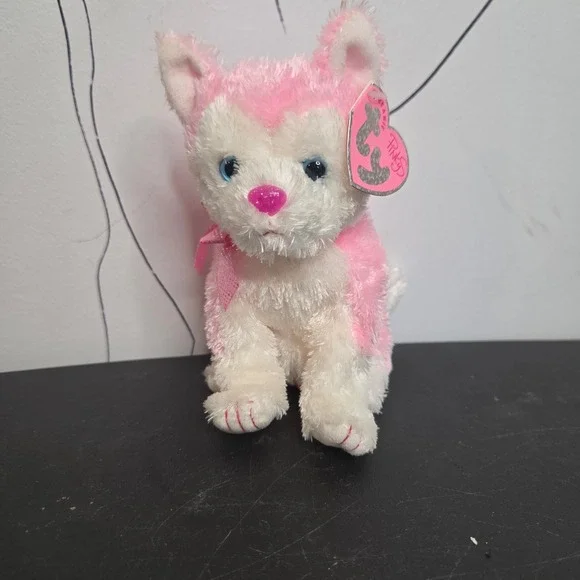 Ty Beanie Babies Bonita Pink Puppy Dog Plush 2006 Blue Eyes‎ Glitter Nose 6.5