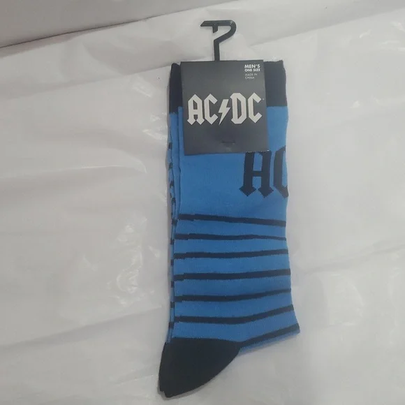 AC/DC blue black stripe men's crew socks‎ new