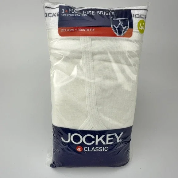 Jockey Classic Men 3 Pack Full Rise Briefs White Y-Front Fly 100% Cotton Size 44