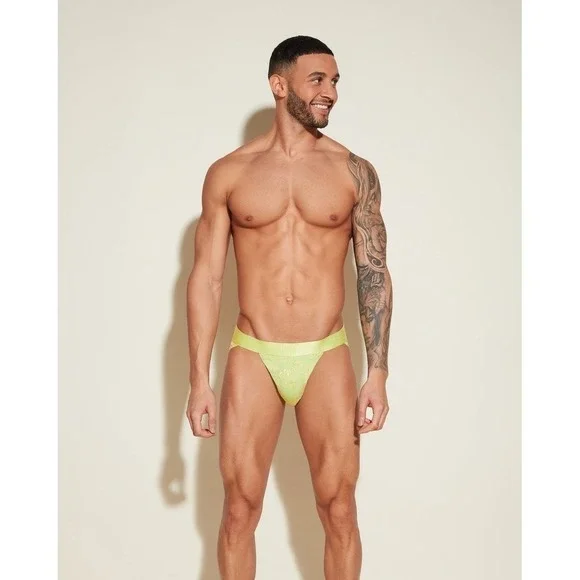 Cosabella Never Say Never Neon Yellow Lace Sports Brief Men's size  S‎ NWT