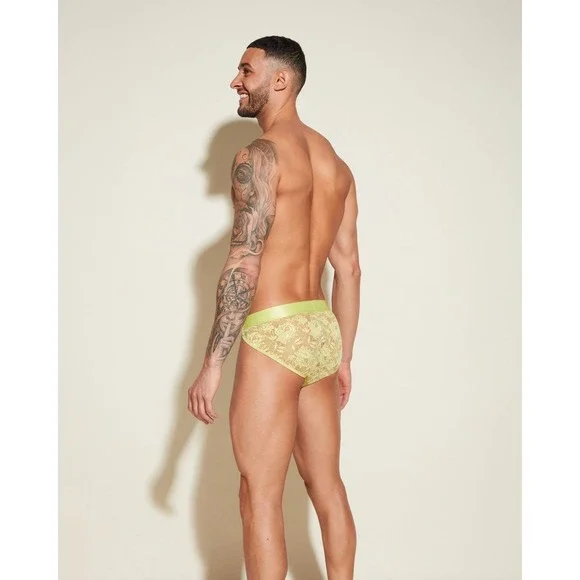 Cosabella Never Say Never Neon Yellow‎ Lace Sports Brief Men's XL NWT