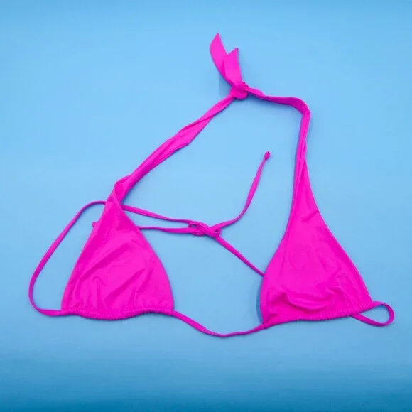 Frankies Bikinis Medium Pink Triangle Halter Rose Plunge Bikini Top Swimwear New