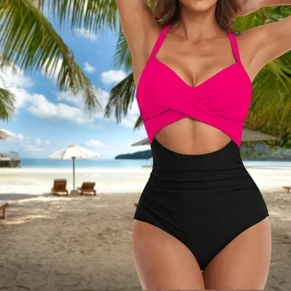 Women's Swimsuit Sexy Cut Out Swimsuit with Waistband High Waist Front Lace Up‎