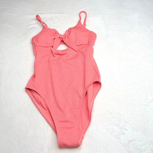 Shade‎ & Shore Coral One Piece Swimsuit Textured Knot Front XS Cutout