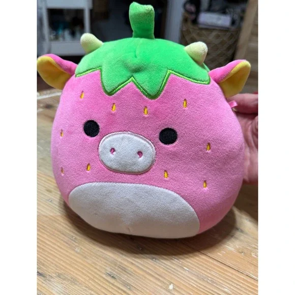 Squishmallows‎ Strawberry Cow Plush Pink Green Stuffed Animal Original