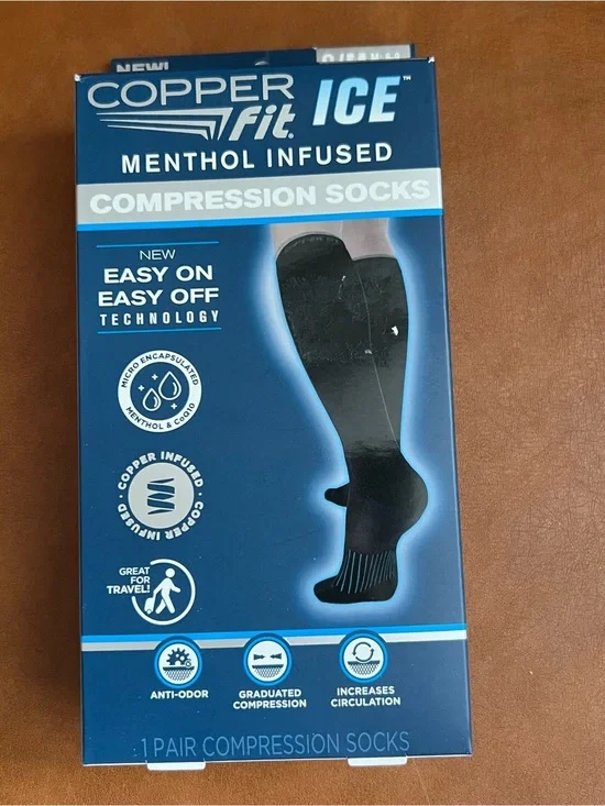 Copper Fit Ice Menthol Infused Compression Socks Black Small-Medium Unisex NWT