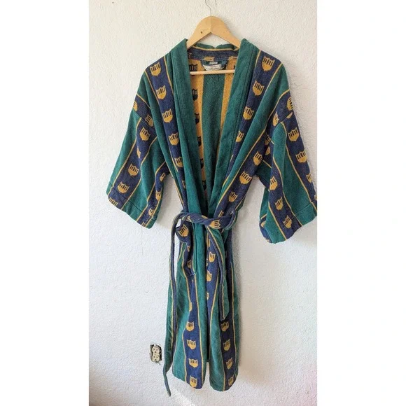 Foster Classics Mens Vintage Striped Terry Cloth Robe Green‎ Blue Yellow OSFA