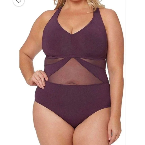 Bleu Rod Beattie One Piece Swimsuit  Grenache Burgundy Mesh Strappy Back size 6
