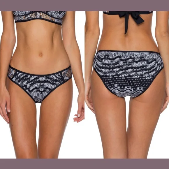 NEW Becca‎ [ Medium ] Reveal Hipster Bikini Bottoms in Black/White