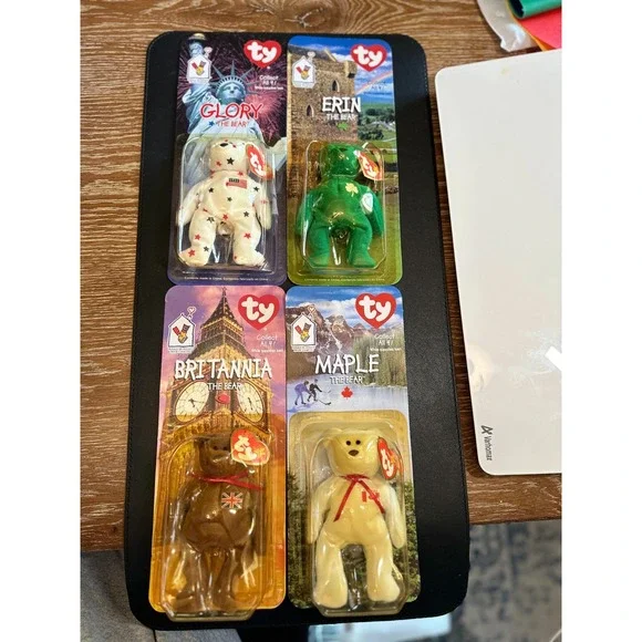 Ronald McDonald TY Beanie Babies 1999 Glory, Erin, Maple, Britannia Complete Set