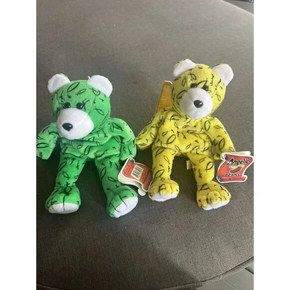 Vintage‎ Angelic Bears 2 Holy Angel Wings Plush Stuffed Animal Toy Beanbags