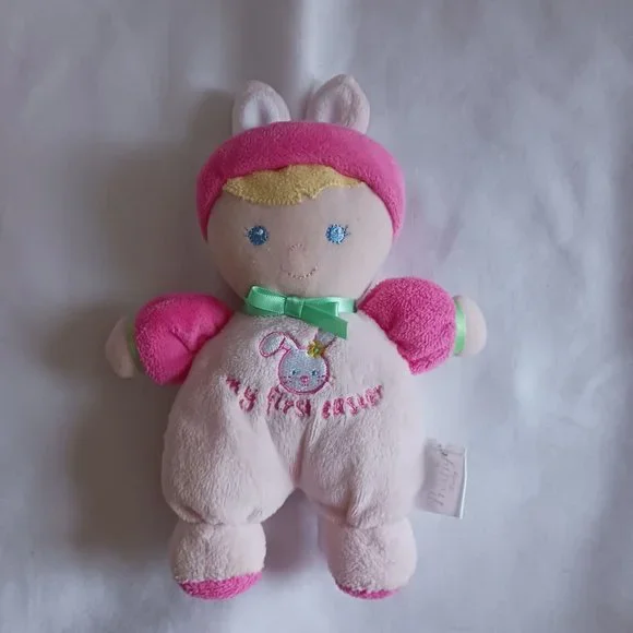 Prestige Baby Plush My First Easter Stuffed Blonde Doll Rattle Pink 8