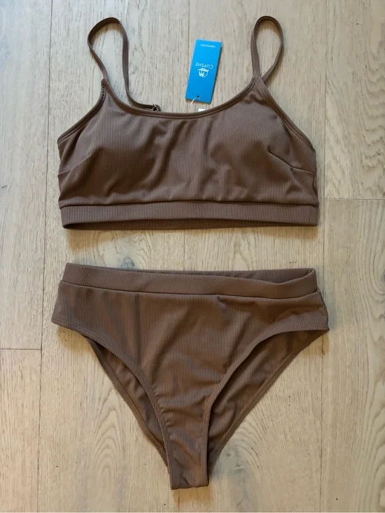 Cupshe Ribbed Two-Piece Bikini Set - Tan