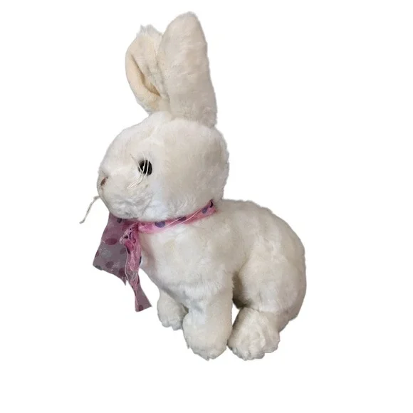 White Plush Bunny Rabbit Stuffed Animal with‎ Pink Polka Dot Bow 12 Inch