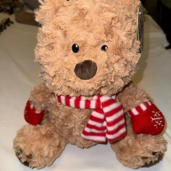 Gigglescape Plush Teddy Bear‎ Kids 12in Tan New Winter Scarf Mittens Snowflake