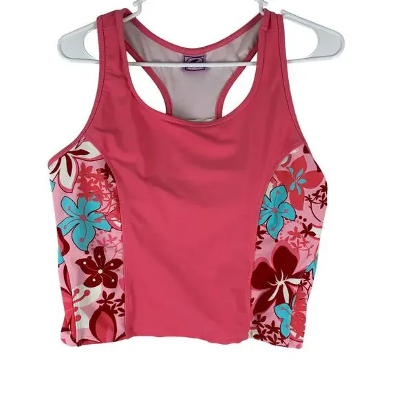 Mysterioso Tankini Swim Top Women’s M/L Pool Surf Coral Hibiscus Print Groovy