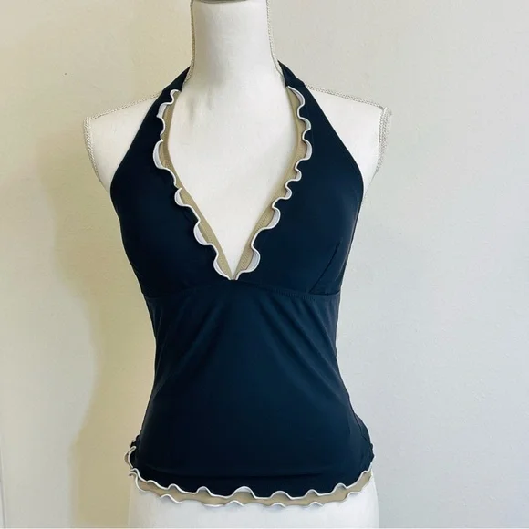 Profile by Gottex Blue‎ whie Ruffled 'Pretty Wild' One Piece Swim Dress size 10