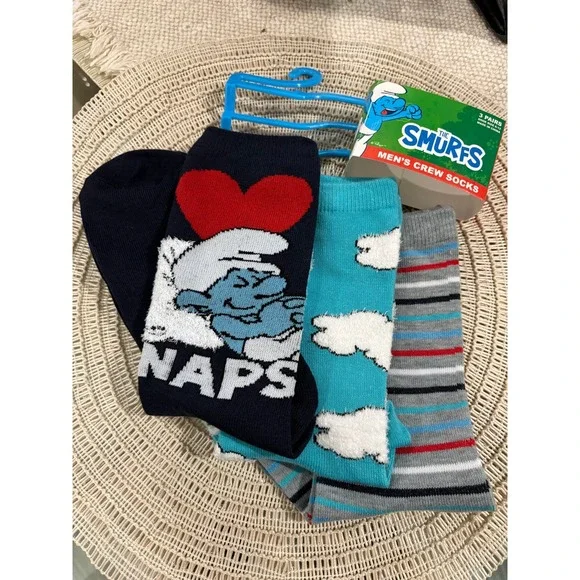 The Smurfs‎ Crew Socks 3 Pairs Navy Blue Grey Naps Size 6-12
