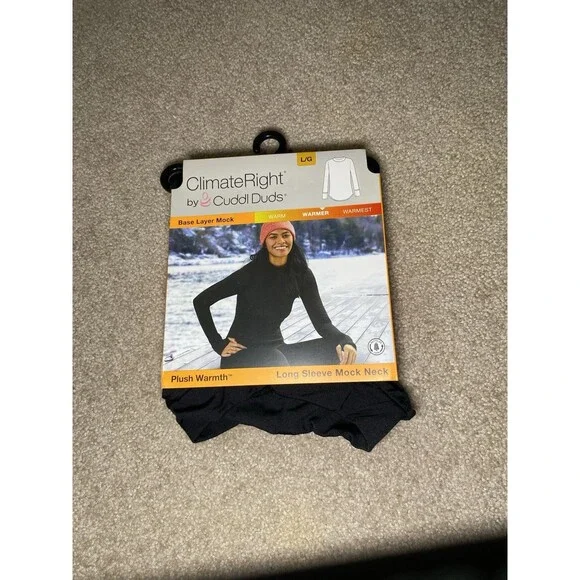ClimateRight By Cuddl Duds Plush Warmth Long Sleeve Mock Neck Cuff Black L