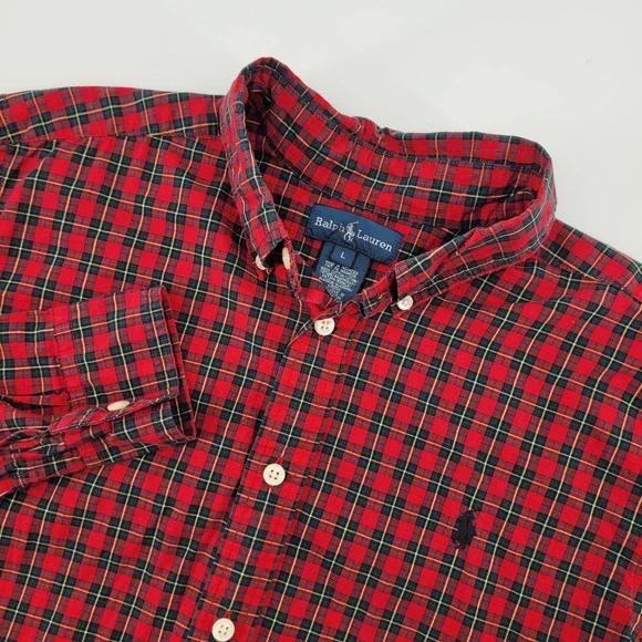 Ralph Lauren Boys Large‎ Red Plaid Long Sleeve Button Down Shirt Classic Fit