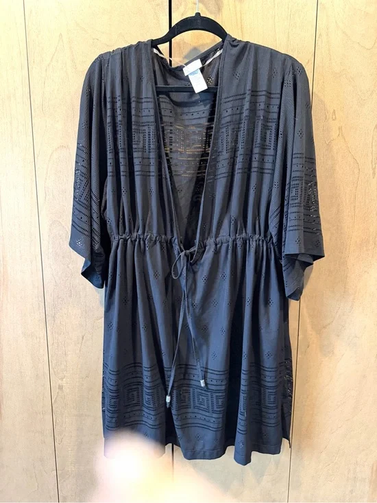Dotti 1X Black Eyelet Drawstring Tunic swim cover up