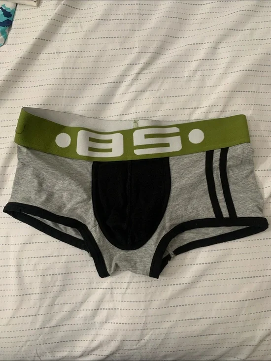 2xist Gray Boxer Briefs with Olive Waistband and Black Trim