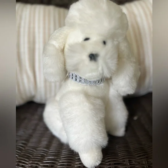 Vintage‎ 1985 24K Polar Puff Vintage White Poodle Dog Andrea Plush Silver Collar