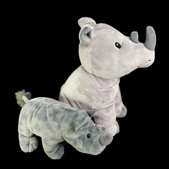 Two Rhino Rhinoceros Plush‎ Stuffed Animals Lot Gray Toys Gund and Kohls Cares