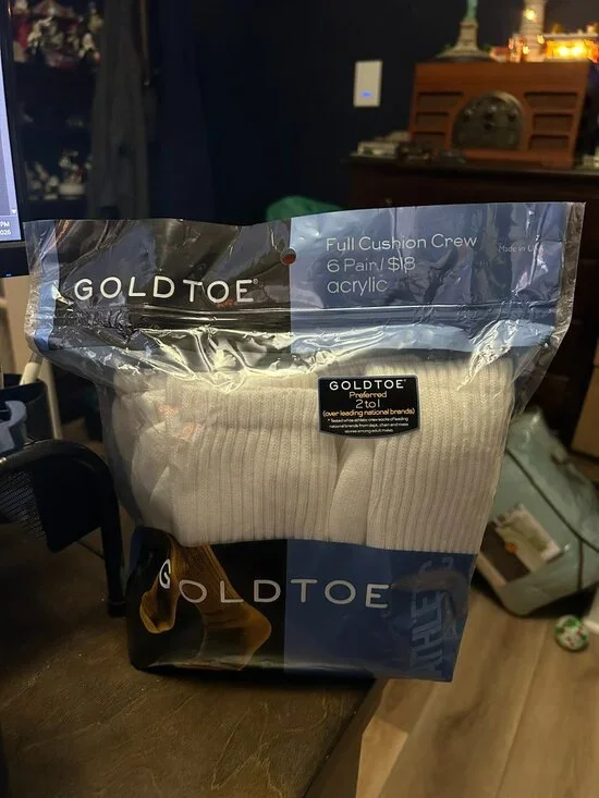 Gold Toe Full Cushion White Crew Socks 6 PACK Shoe Size Men's 6 - 12.5 **NEW**