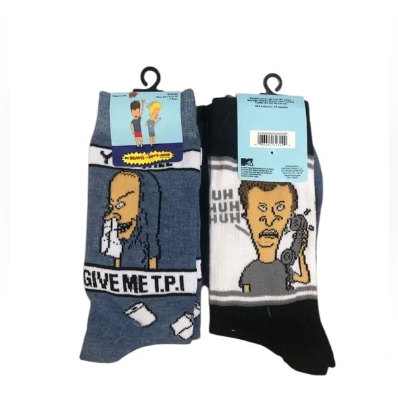 NWT 2 pack Beavis and Butt-head Men’s Crew Socks Sz 6-1/2 - 12
