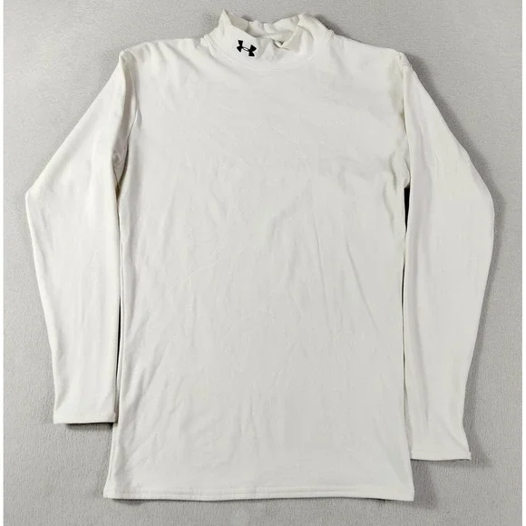 Under Armour Shirt Mens Large White Mock Neck Long Sleeve Athletic Base Layer