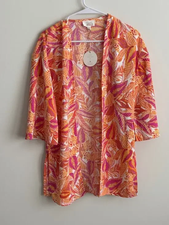 Hippie Rose Leaf Print Duster Cardigan XS Open Front Boho NWT