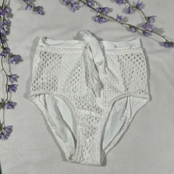 NEW Robin Piccone‎ [ Small ] Mesh High Waisted Front Tie Bikini Bottom White