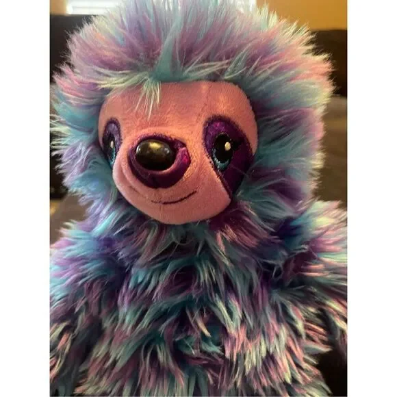 Build-A-Bear Workshop Purple Blue Fluffy Stripe Sloth Plush Stuffed Animal 14