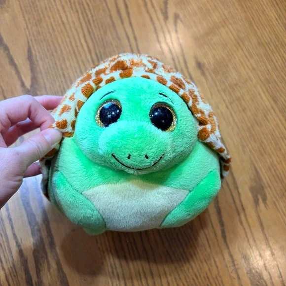 Ty Zoom Turtle Plush Beanie‎ Ballz Green Giraffe Print Shell Glitter Eyes 2013