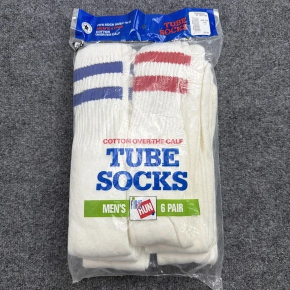 Vtg FIRST RUN Men's Striped Crew Socks - 6 Pairs - Montgomery Ward Size 10-13