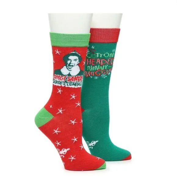 Bioworld Elf Christmas Movie 2 Pair Crew Socks Size 10-13 Shoes 8-12 New