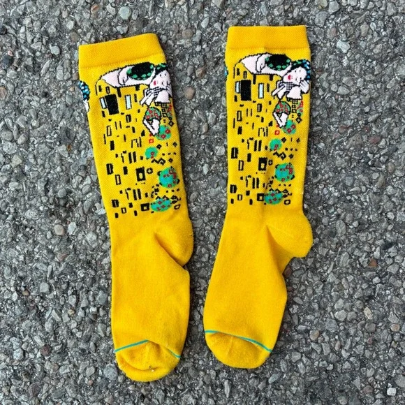 Gustav Klimt The Kiss Art Socks Yellow Crew Length Graphic Print Masterpiece