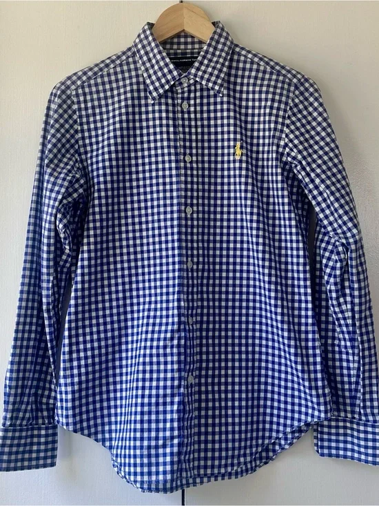 Ralph Lauren Blue and White Gingham Kids Button-Down Shirt