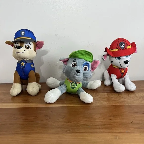 Lot Of 3 Paw Patrol Plushie Stuffed Animals Chase, Rocky & Marshall‎