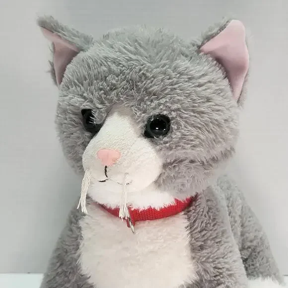 Build A Bear Promise Pets Gray White‎ Kitty Cat Plush Red Collar Green Eyes