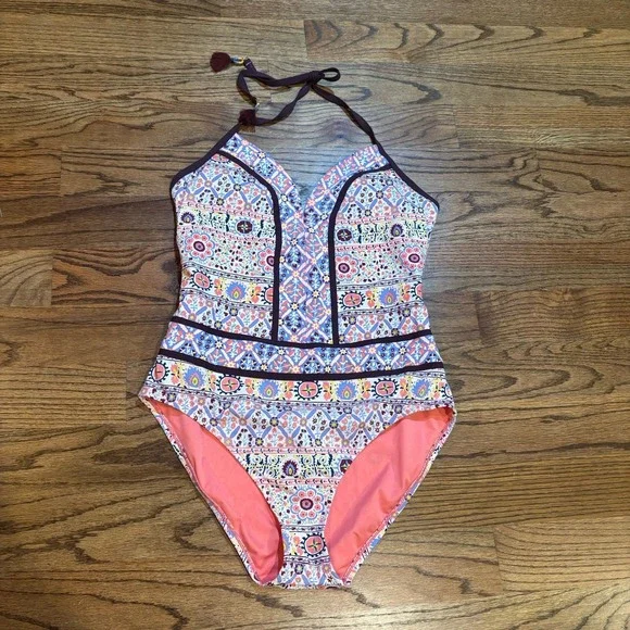 Bleu Rod Beattie Women's Plunge Halter One Piece‎ Swimsuit Size 12