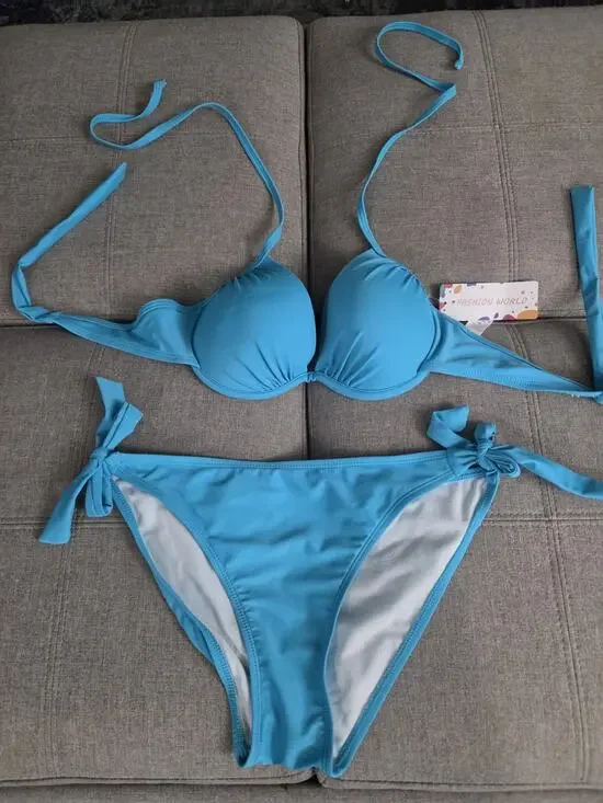 Fashion World Women’s 2-Piece Halter Bikini Set Underwired Padded Lined M Turq