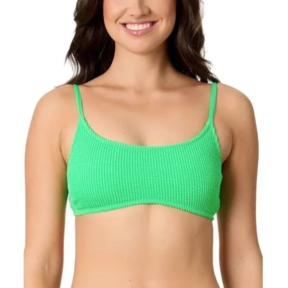 Salt + Cove Juniors Rib Scrunch Scoop Neck Bikini Top in Mint Green Medium‎