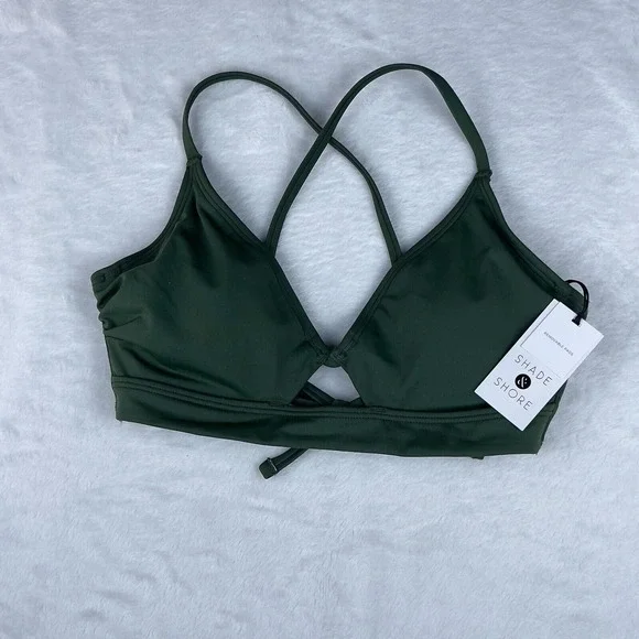 Shade & Shore Longline Ring Detail Underwire Bikini Top Women's 34B Dark‎ Green