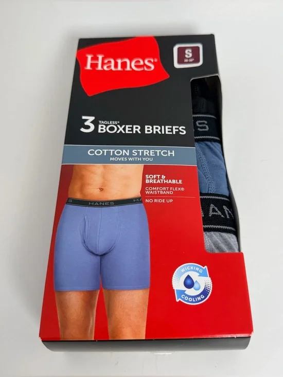 Hanes 3-Pack Boxer Briefs - Blue, Black, Gray